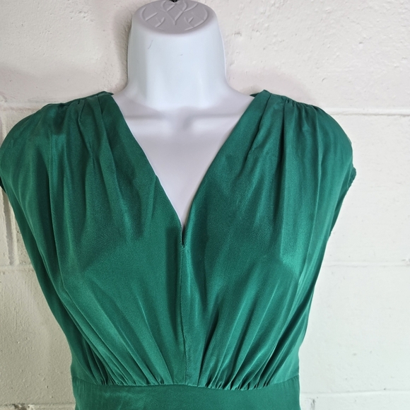 Anthropologie LIL Emerald Green Silk Draped Tie Back Dress - Picture 7 of 11
